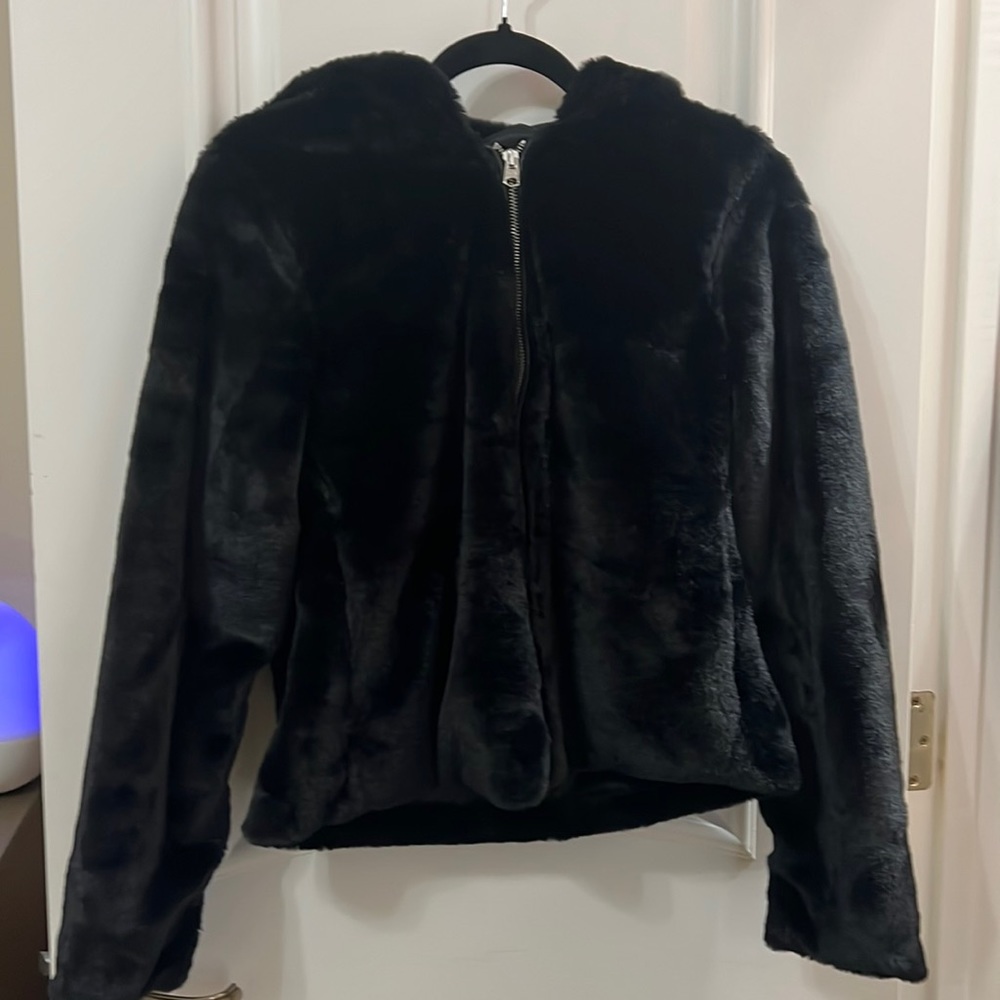 Black Abercrombie faux fur bomber jacket